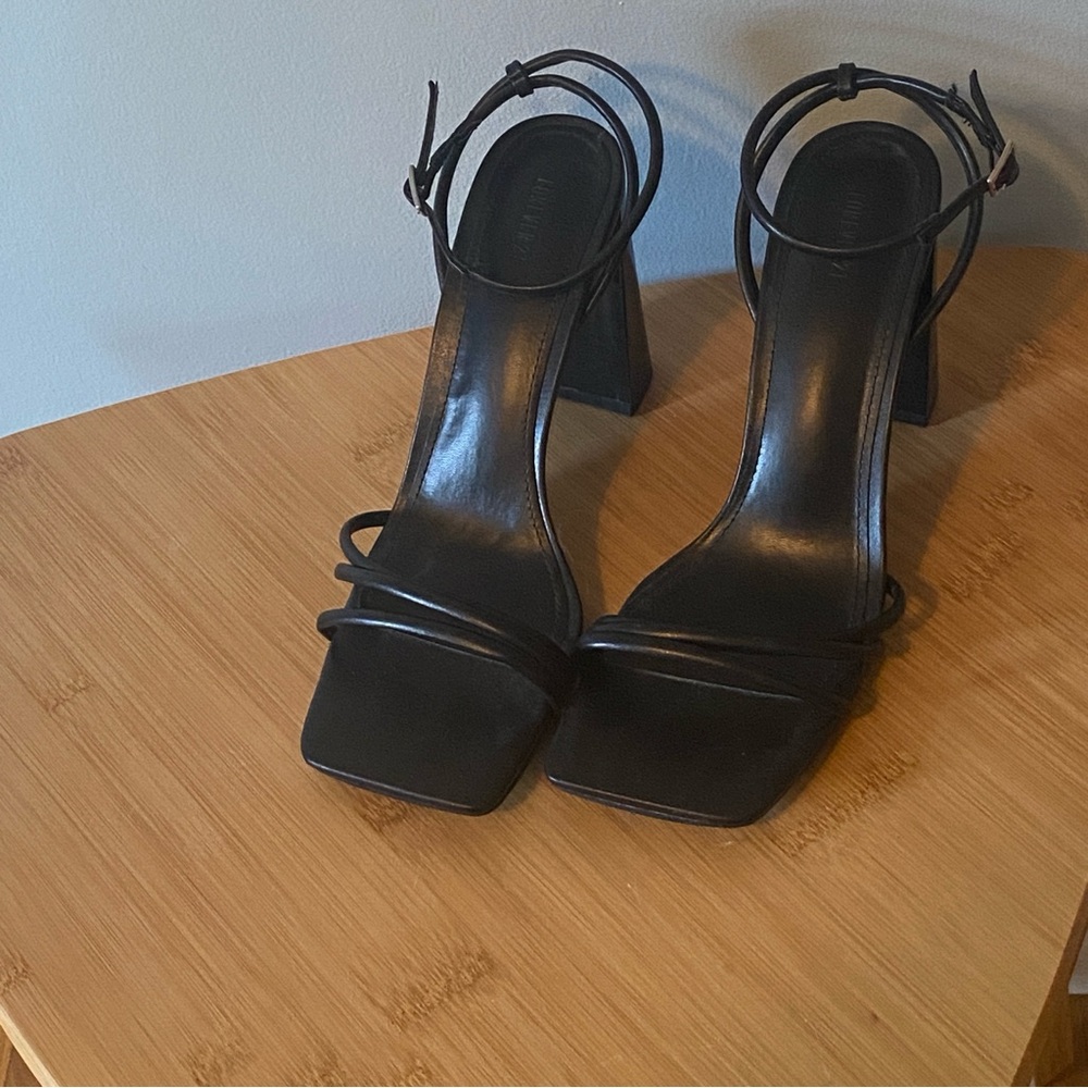 Strappy Black Block Heels
